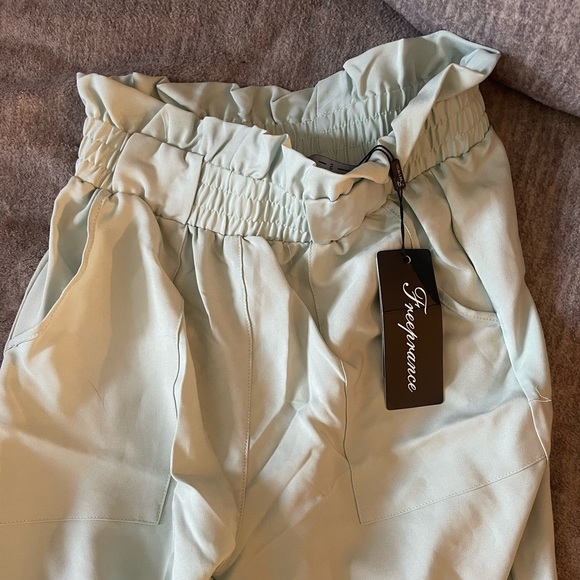 Mint green Paper bag trouser pants. Great for work or a night out. - Picture 2 of 5